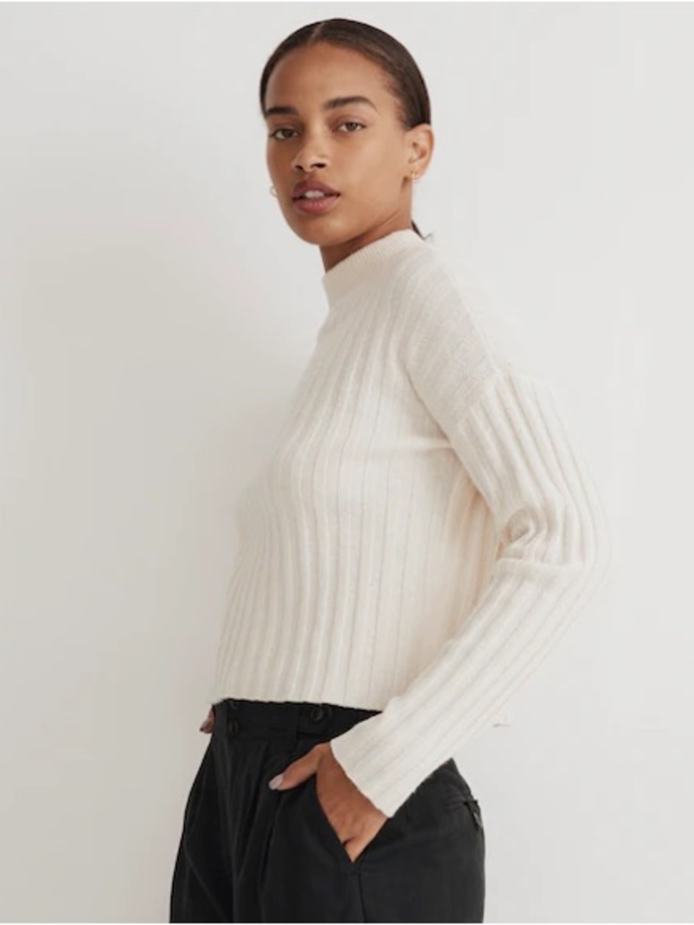Madewell Ivory Wool Blend Mockneck Crop Sweater